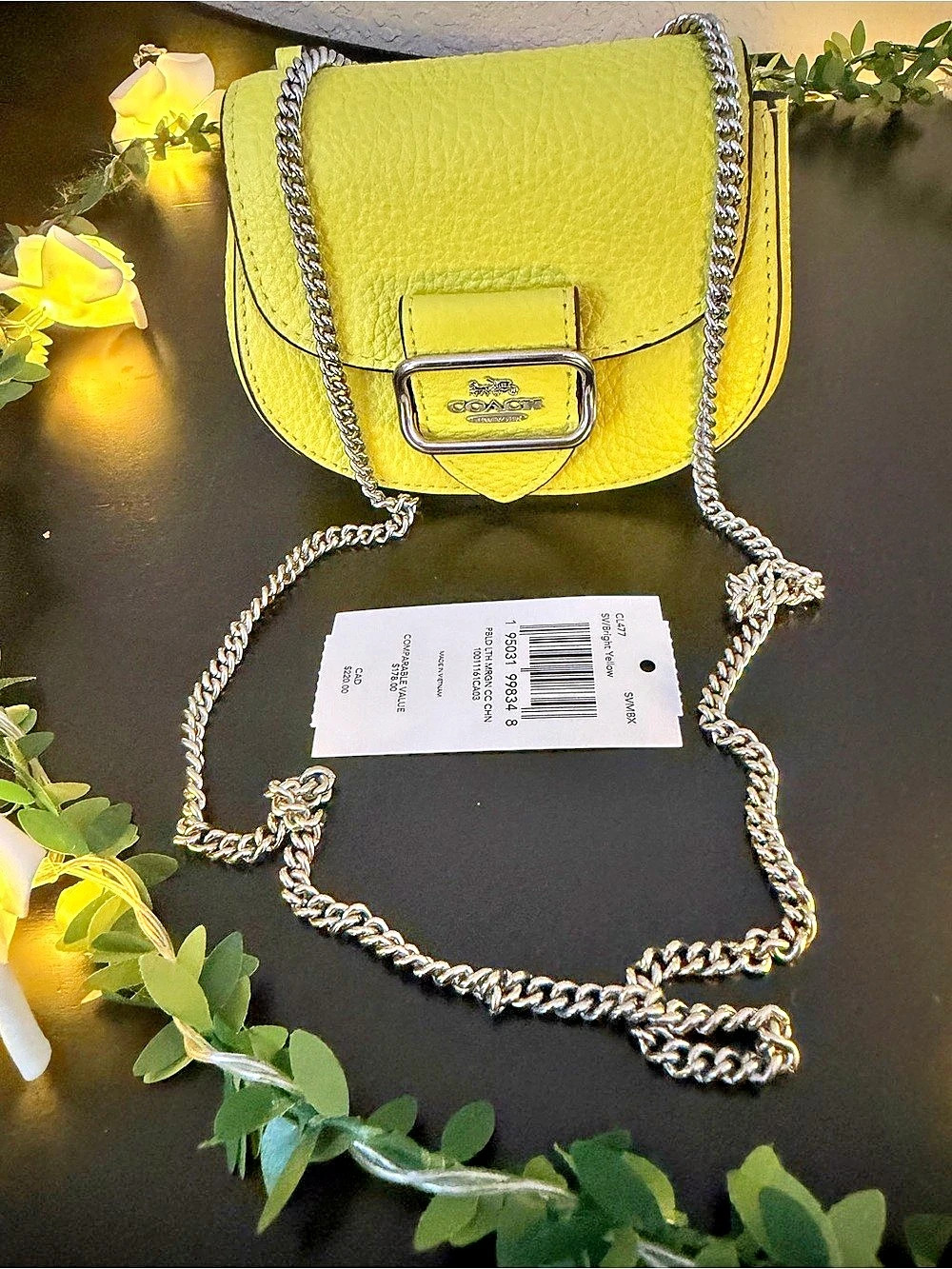 Coach Morgan Card Case On A Chain Yellow Crossbody Bag NWT